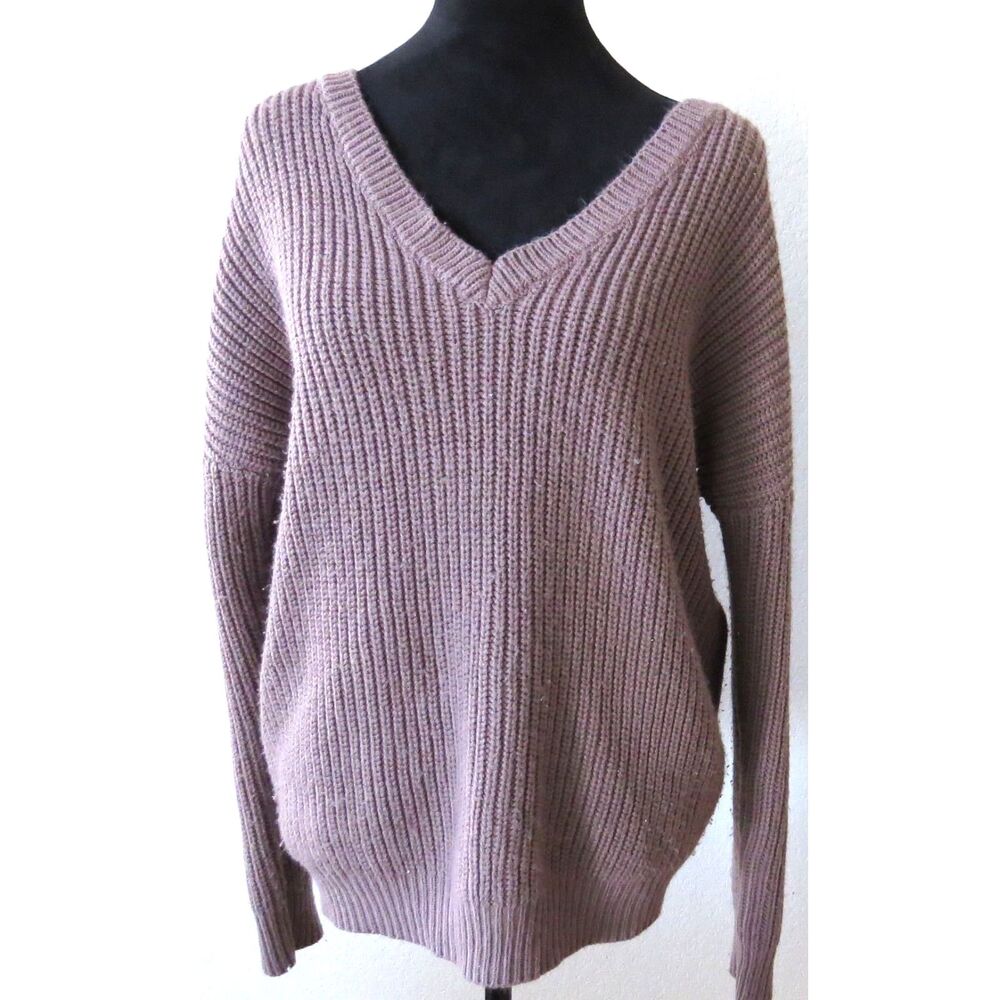 Charlotte Russe Lace-up Back Sweater V-Neck Dusty Mauve M Boho GUC - Picture 2 of 9